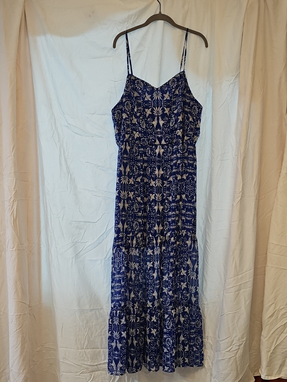 XXL Xhilaration Navy Blue and White Floral Spaghetti-Strap Maxi Dress - Picture 3 of 5